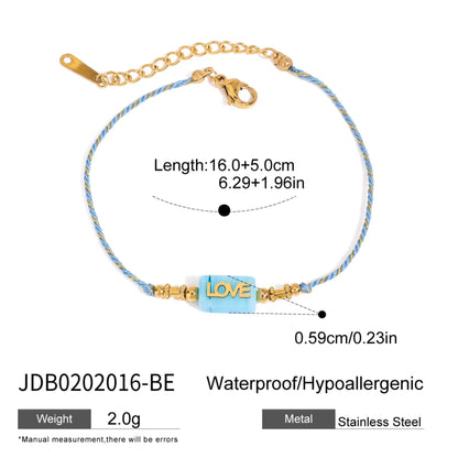 LOVE Letter Rope Bracelet — 18K Gold Stainless Steel, Adjustable Colorful Cord