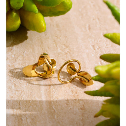 Luna Aura Adjustable Statement Gold Plated Ring — Red Agate & White Shell