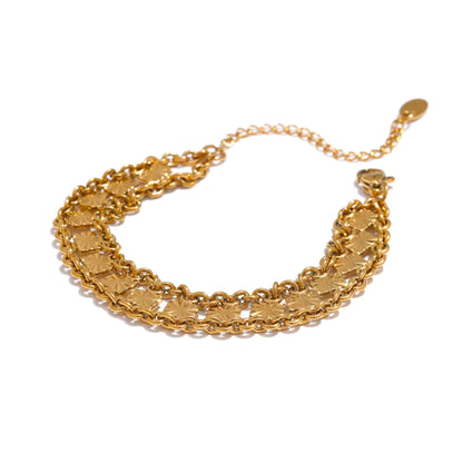 Luxe Double Chain Necklace and Bracelet 18K Gold Plated Set