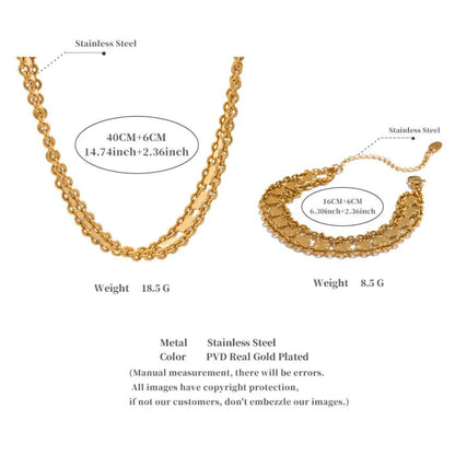 Luxe Double Chain Necklace and Bracelet 18K Gold Plated Set