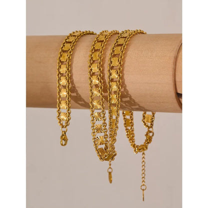 Luxe Double Chain Necklace and Bracelet 18K Gold Plated Set