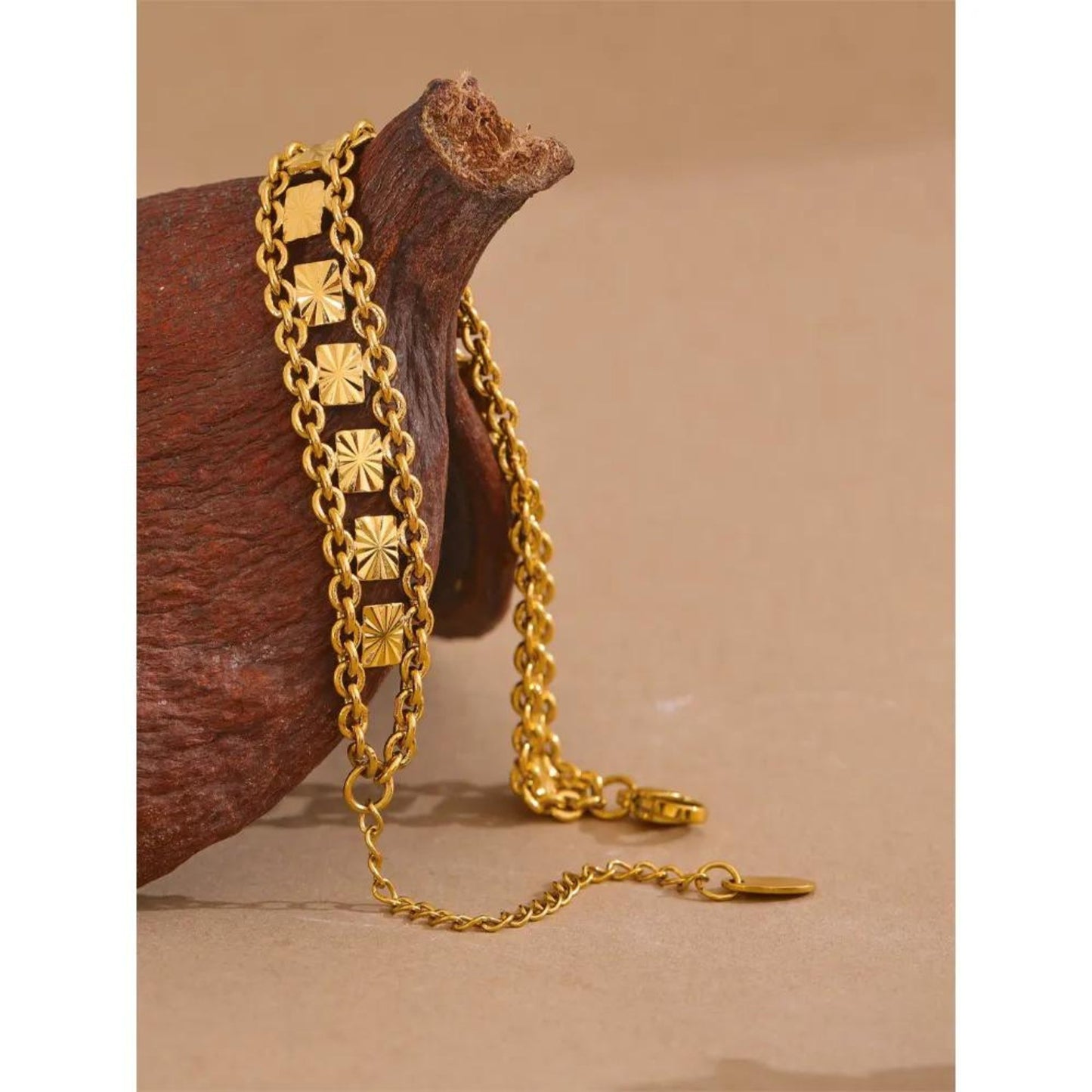 Luxe Double Chain Necklace and Bracelet 18K Gold Plated Set