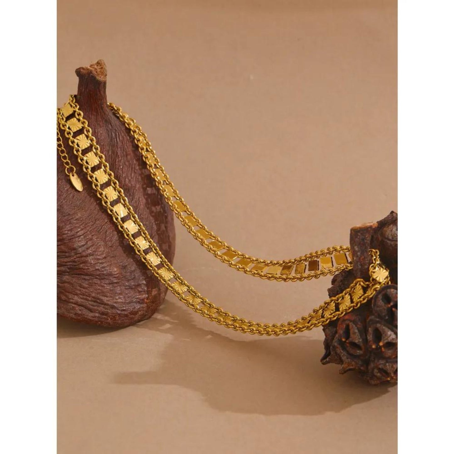 Luxe Double Chain Necklace and Bracelet 18K Gold Plated Set