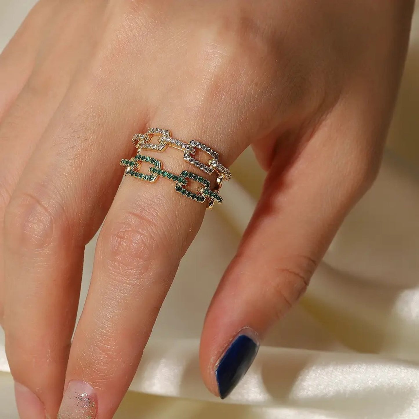 Luxe Zircon Link Adjustable Ring