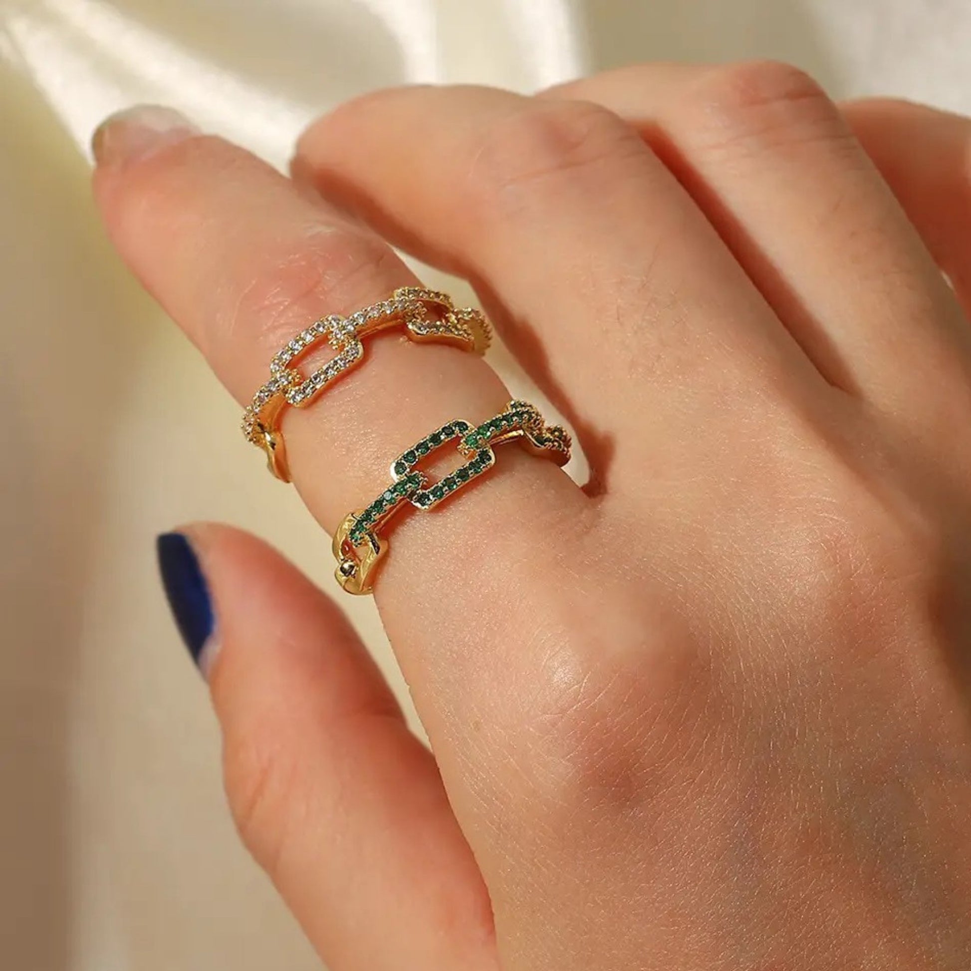 Luxe Zircon Link Adjustable Ring
