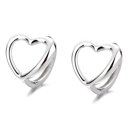 Minimalist Heart Shape Hoop Sterling Silver Earrings