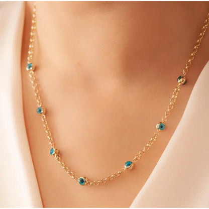 Minimalist Turquoise Dotted Chain Necklace