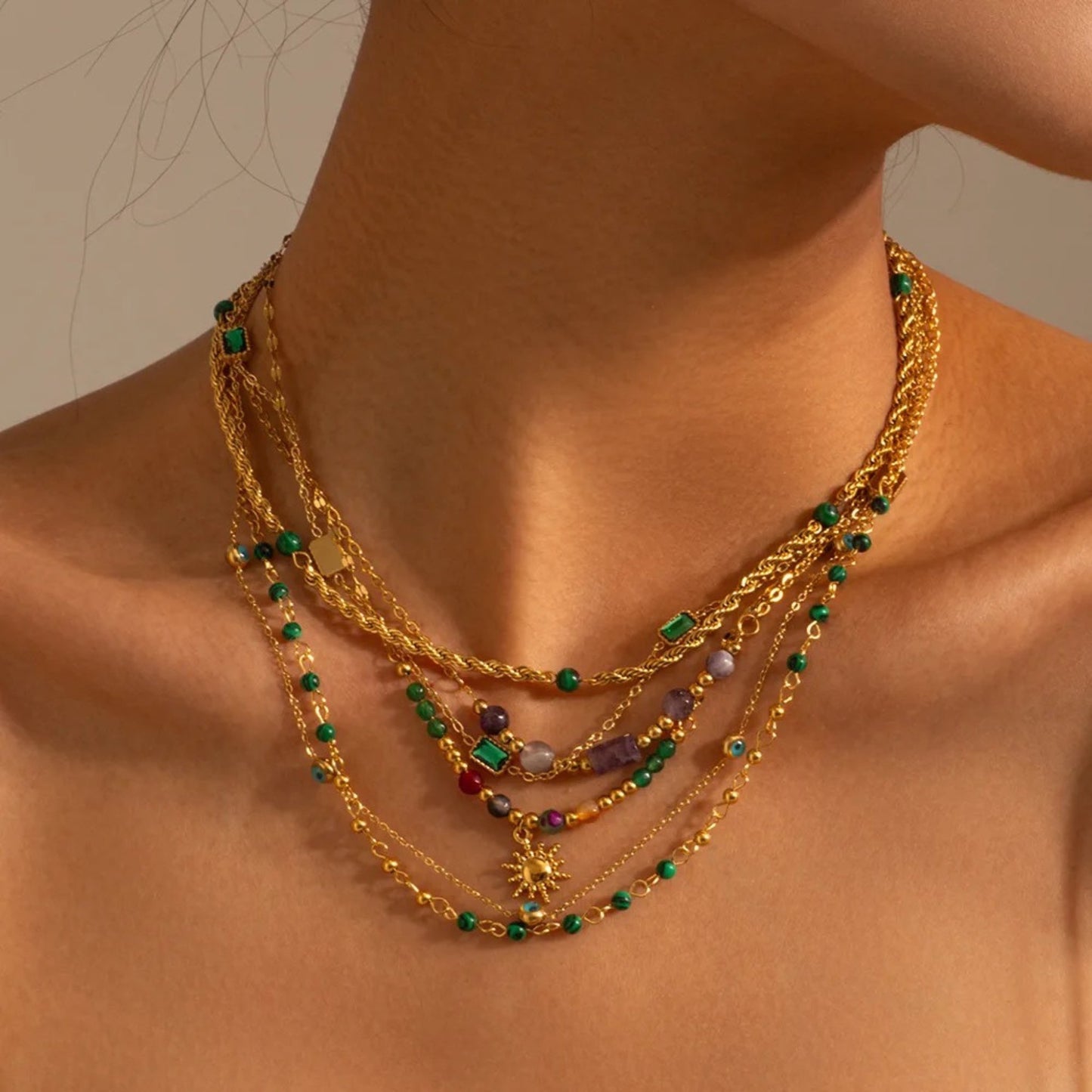 Minimalist Turquoise Dotted Chain Necklace