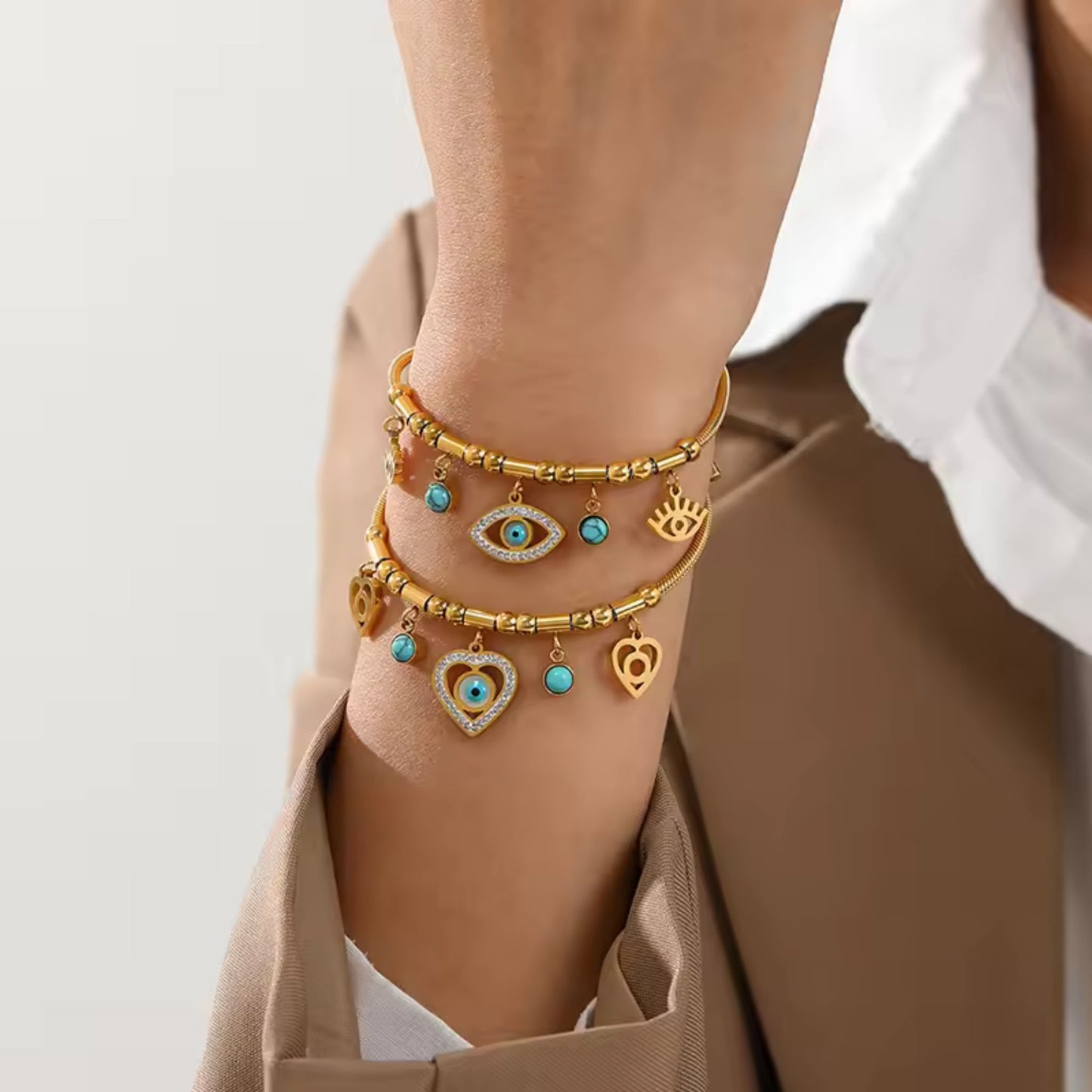Mystical Evil Eye Charm 18K Gold Plated Bracelet