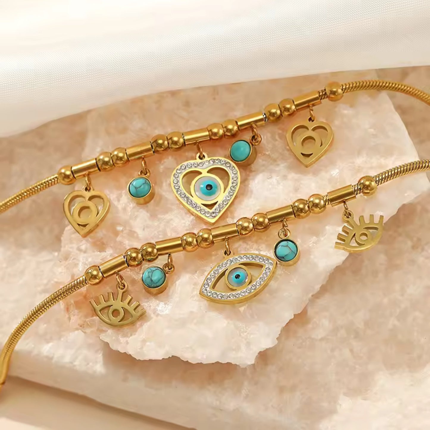 Mystical Evil Eye Charm 18K Gold Plated Bracelet