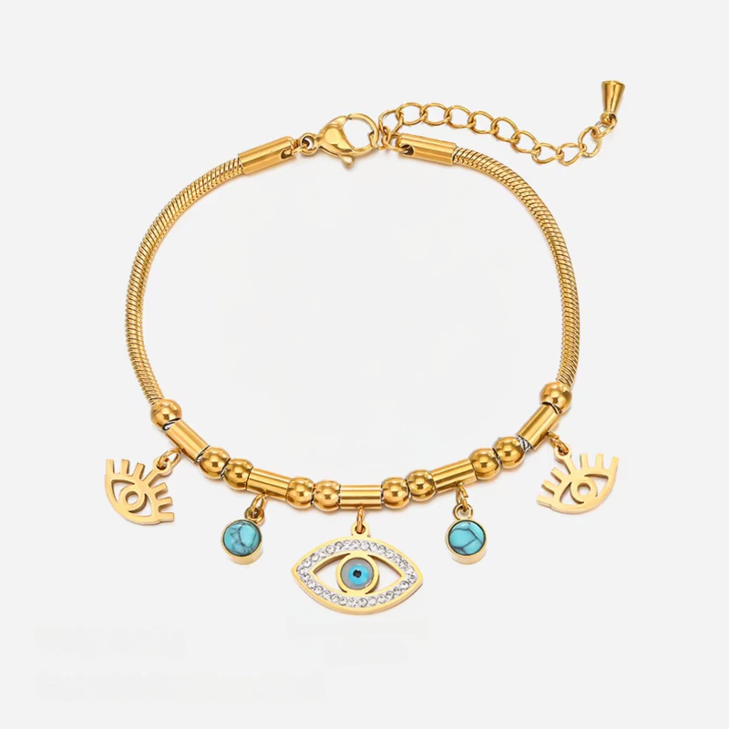 Mystical Evil Eye Charm 18K Gold Plated Bracelet