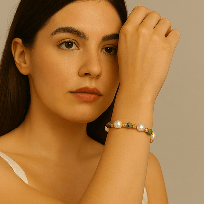 Natural Pearl & Stone 18k Gold-Plated Stainless Steel 18K Gold Plated Bracelet