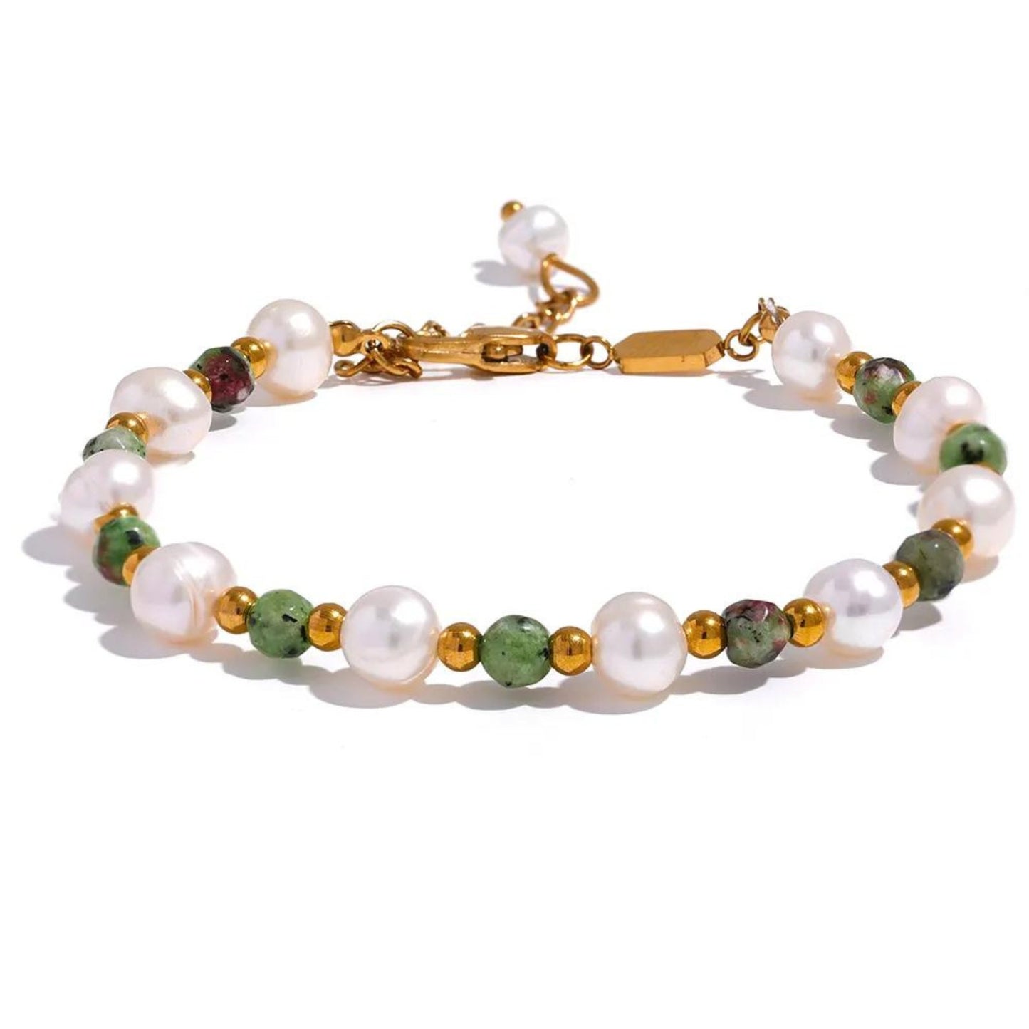 Natural Pearl & Stone 18k Gold-Plated Stainless Steel 18K Gold Plated Bracelet