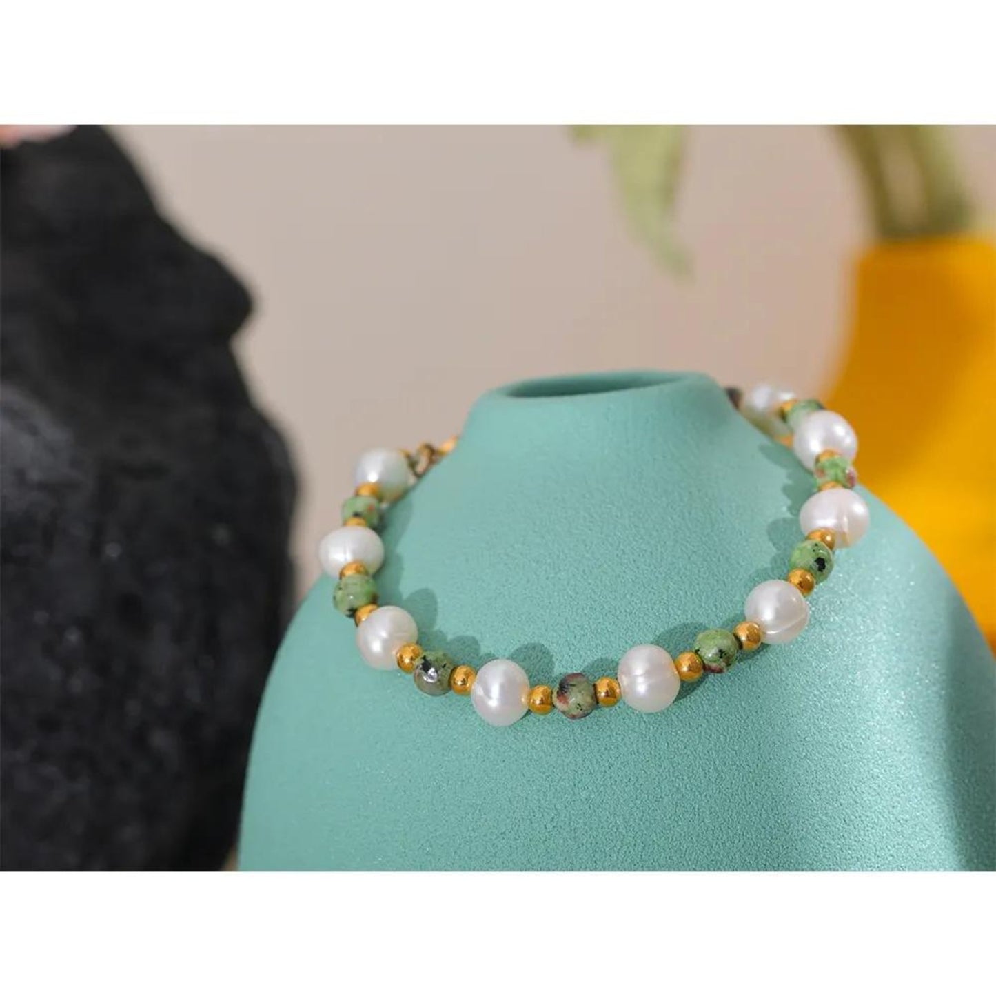 Natural Pearl & Stone 18k Gold-Plated Stainless Steel 18K Gold Plated Bracelet