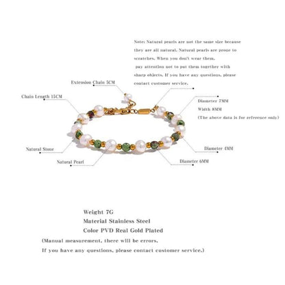 Natural Pearl & Stone 18k Gold-Plated Stainless Steel 18K Gold Plated Bracelet
