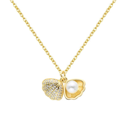 Ocean Treasure 18K Gold Plated Scalloped Pearl Necklace