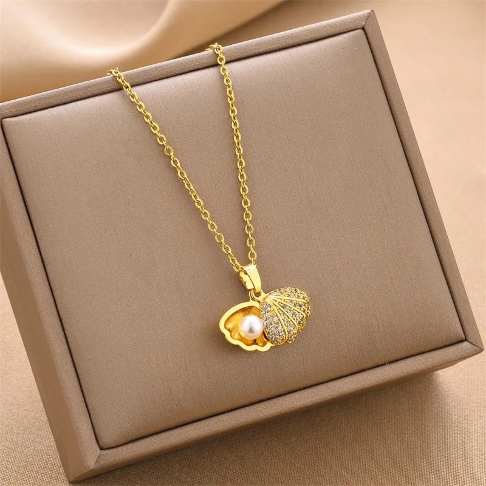 Ocean Treasure 18K Gold Plated Scalloped Pearl Necklace