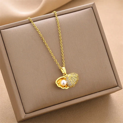 Ocean Treasure 18K Gold Plated Scalloped Pearl Necklace