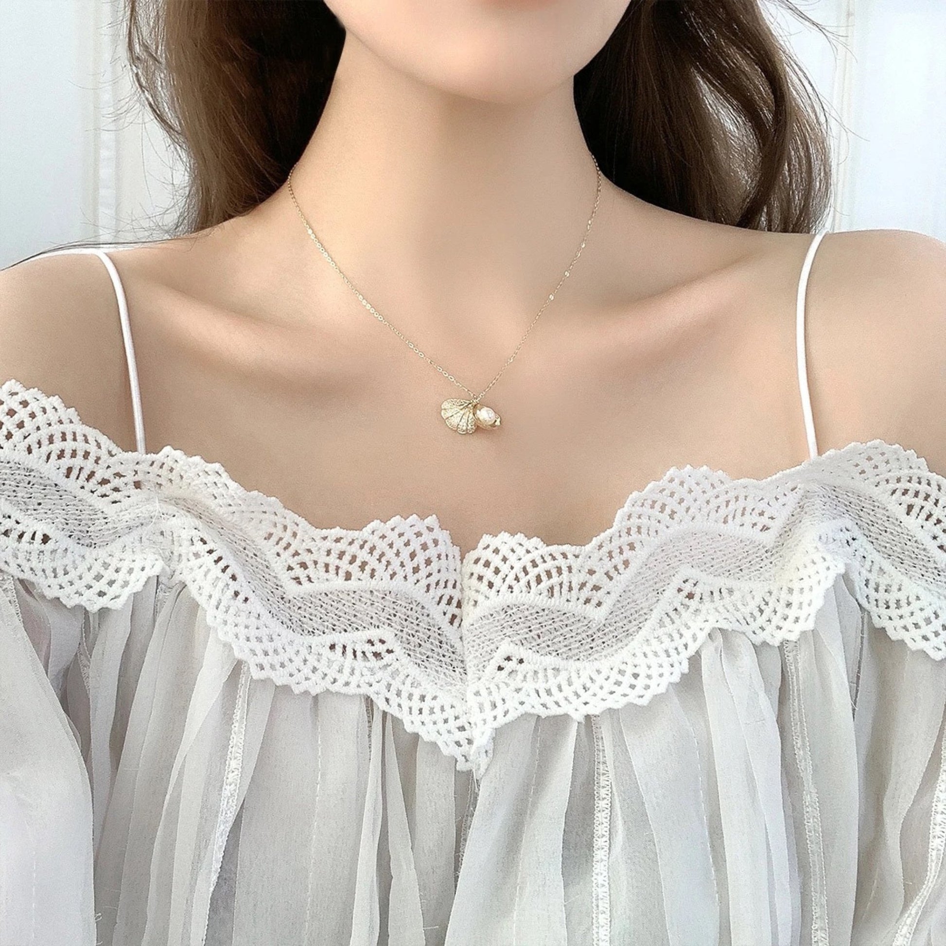 Ocean Treasure 18K Gold Plated Scalloped Pearl Necklace