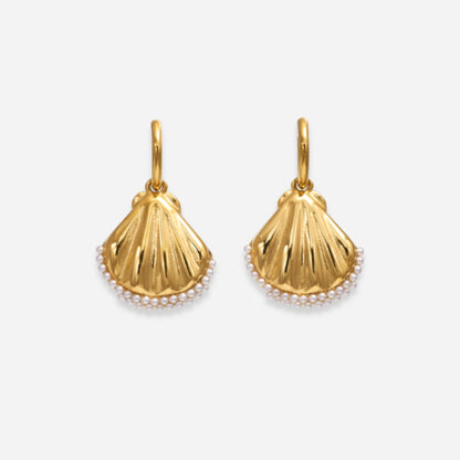 طقم مجوهرات Oceanic Elegance على شكل صدف - مطلي بالذهب عيار 18 قيراطًا مع لمسات من اللؤلؤ