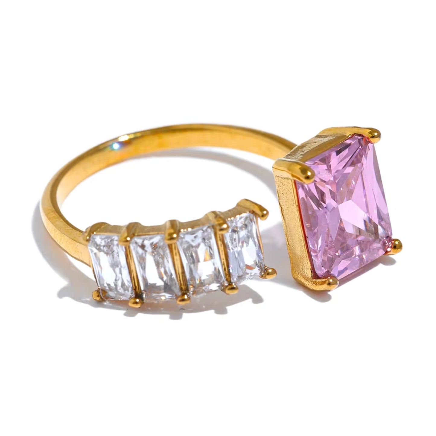 Prism Princess Gemstone 18K Gold Plated Ring