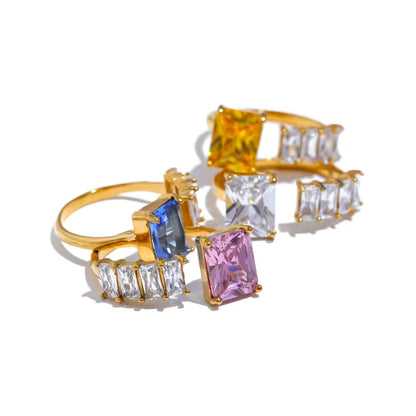 Prism Princess Gemstone 18K Gold Plated Ring