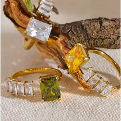 Prism Princess Gemstone 18K Gold Plated Ring