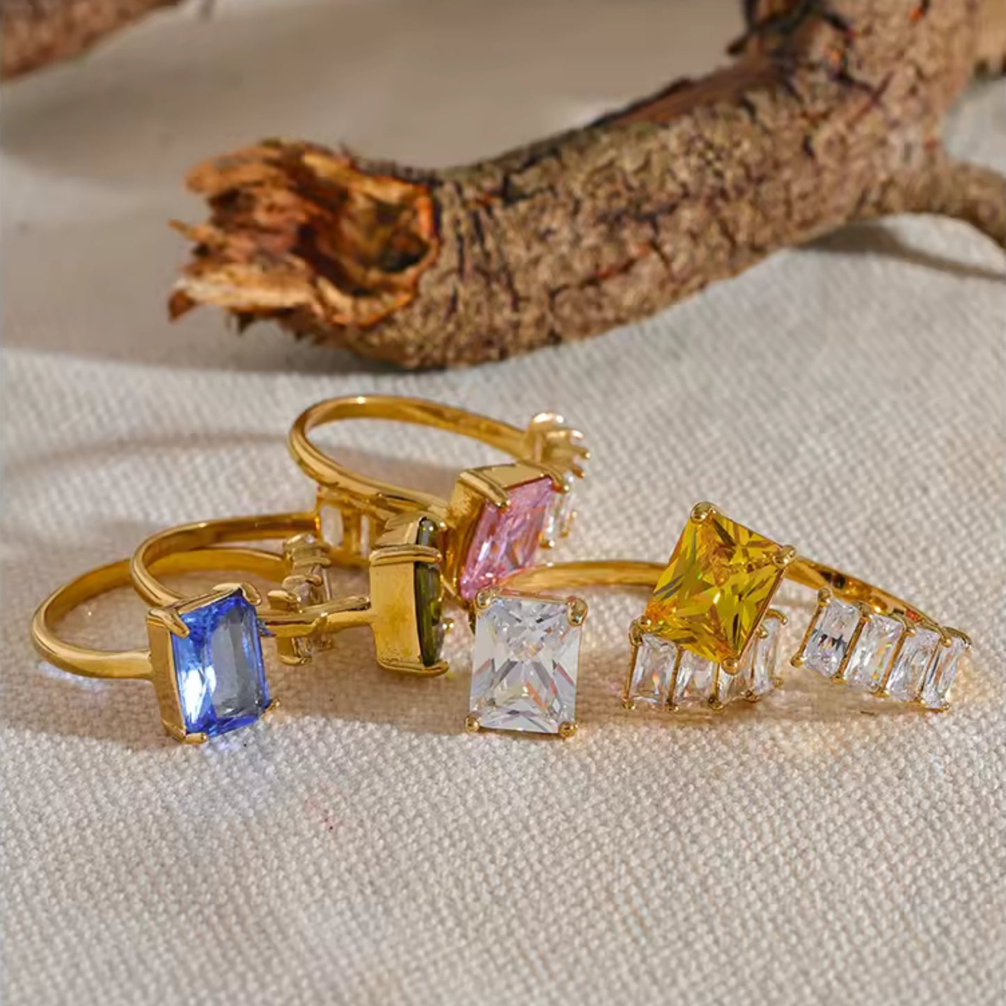 Prism Princess Gemstone 18K Gold Plated Ring