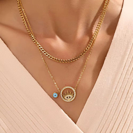 Radiant Eye Dual-Layer 18K Gold Plated Necklace