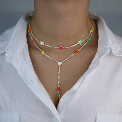 Rainbow Hearts Y-Shape Gold Plated Necklace
