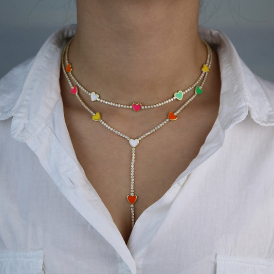 Rainbow Hearts Y-Shape Gold Plated Necklace