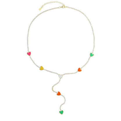 Rainbow Hearts Y-Shape Gold Plated Necklace