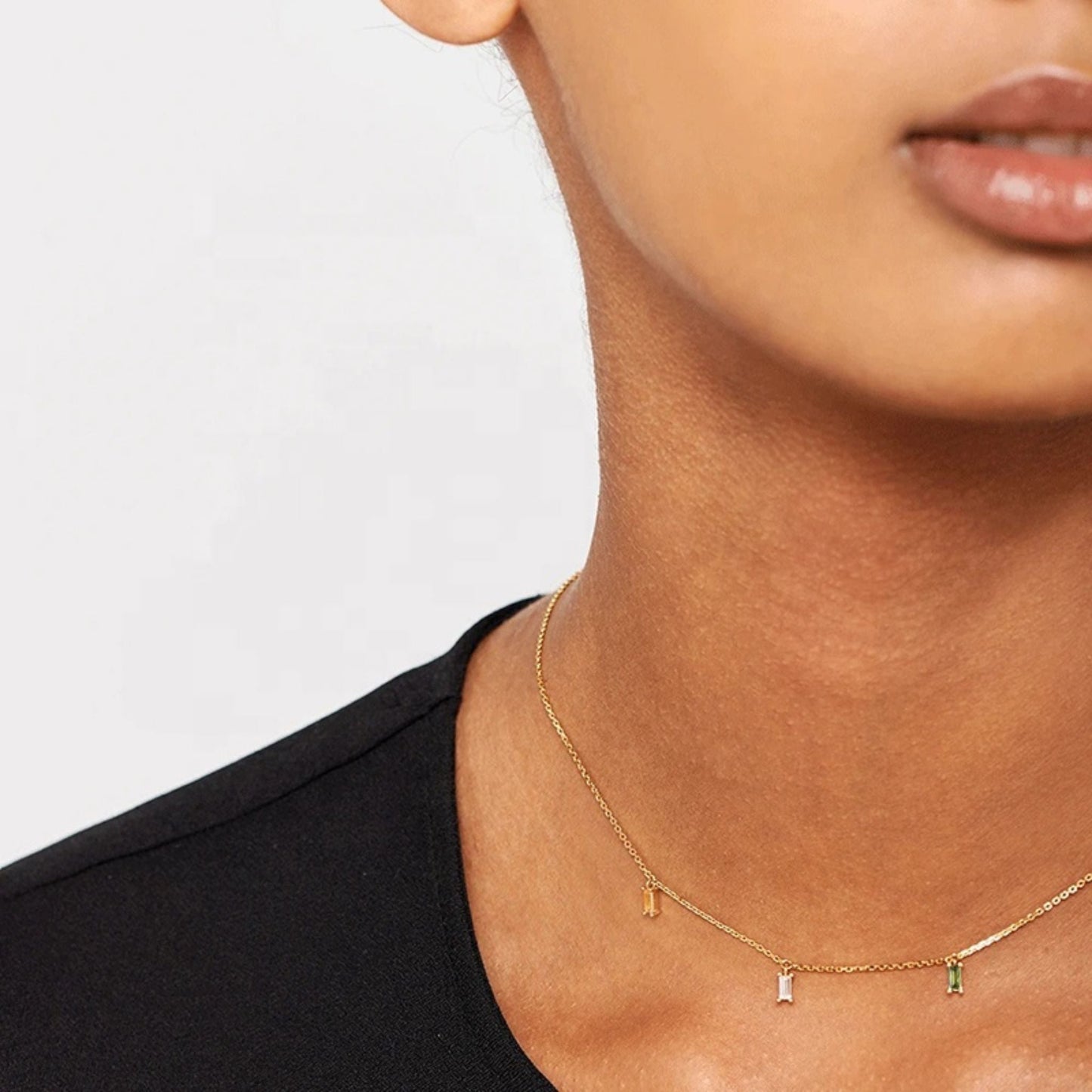 Rainbow Rectangle 18K Gold Plated Sterling Silver Necklace
