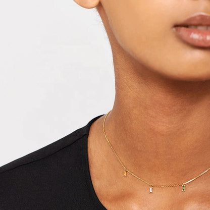Rainbow Rectangle 18K Gold Plated Sterling Silver Necklace