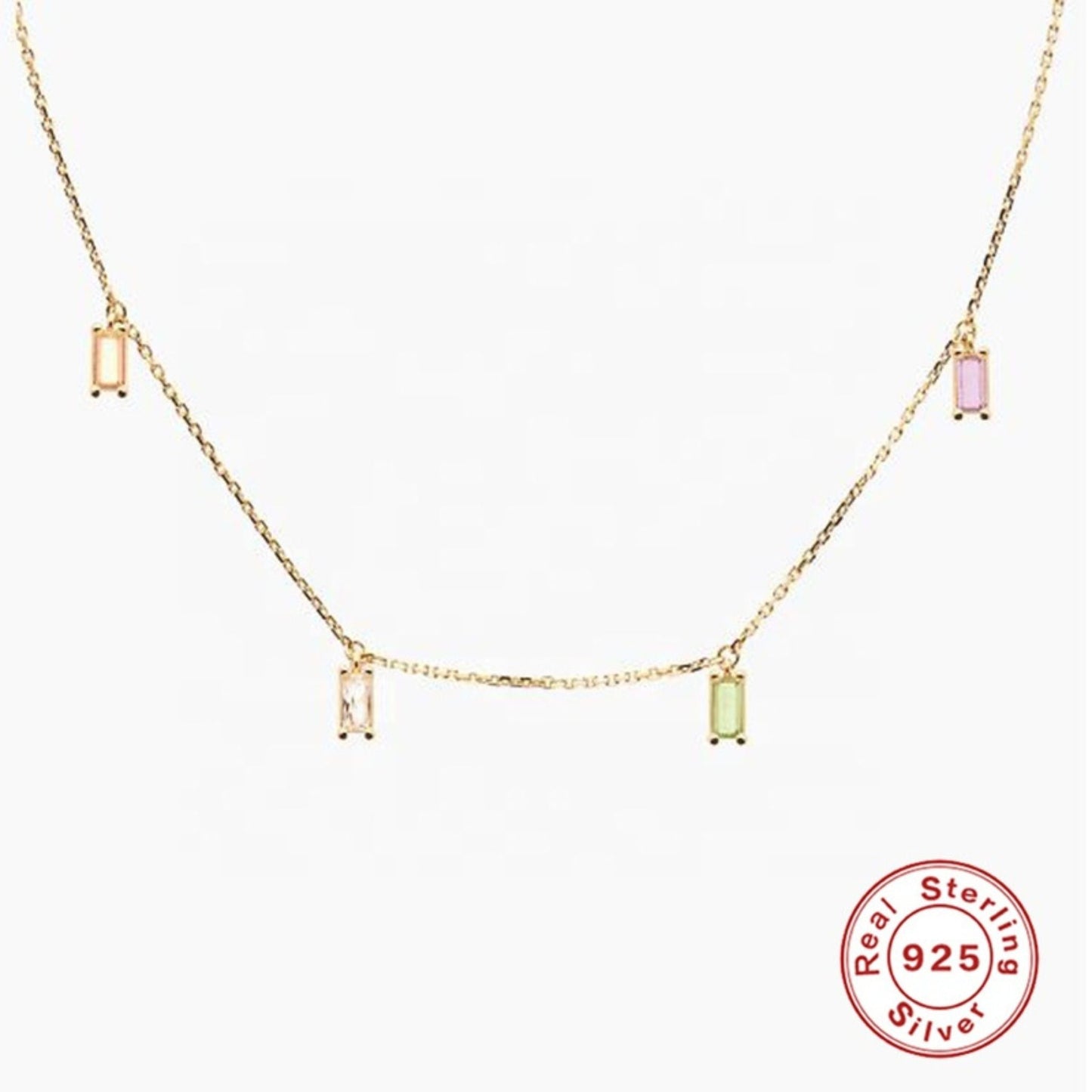 Rainbow Rectangle 18K Gold Plated Sterling Silver Necklace
