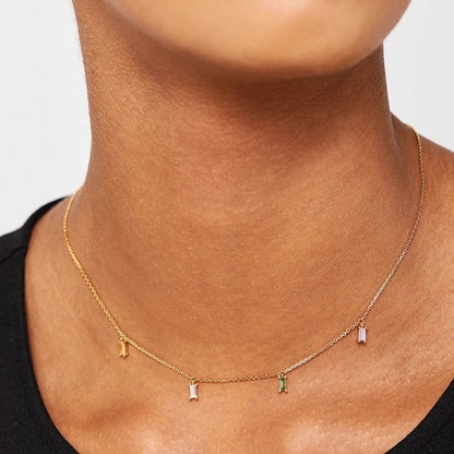 Rainbow Rectangle 18K Gold Plated Sterling Silver Necklace