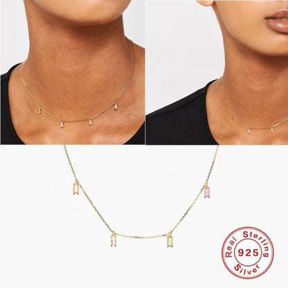 Rainbow Rectangle 18K Gold Plated Sterling Silver Necklace