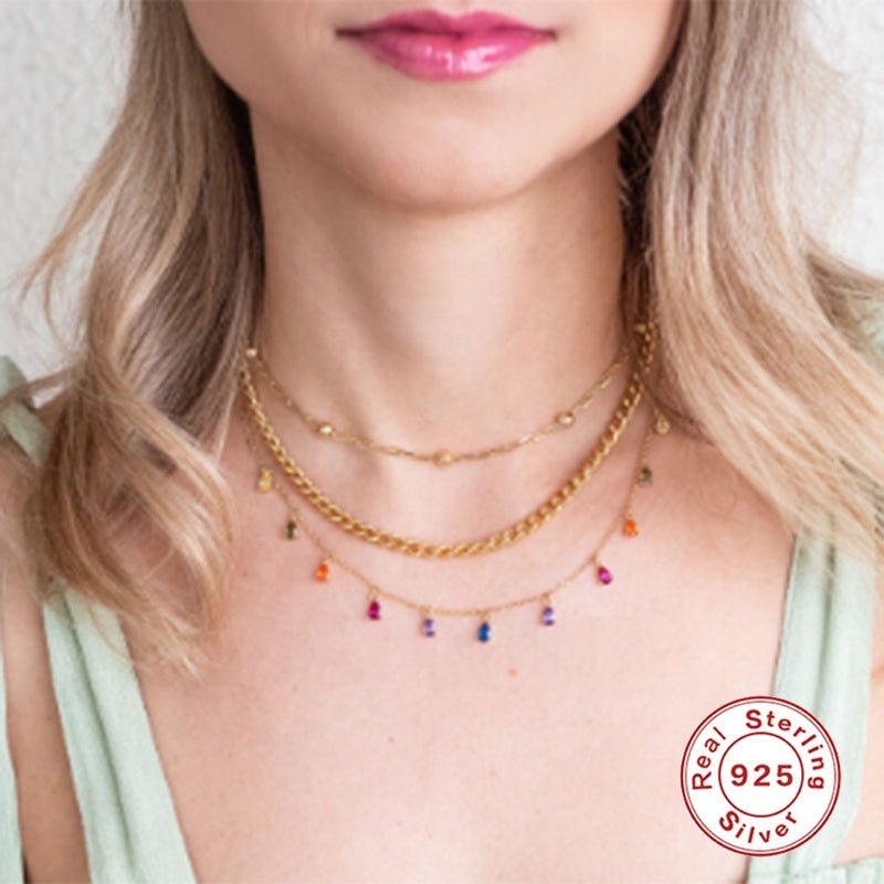 Rainbow Teardrop 18K Gold Plated Sterling Silver Necklace