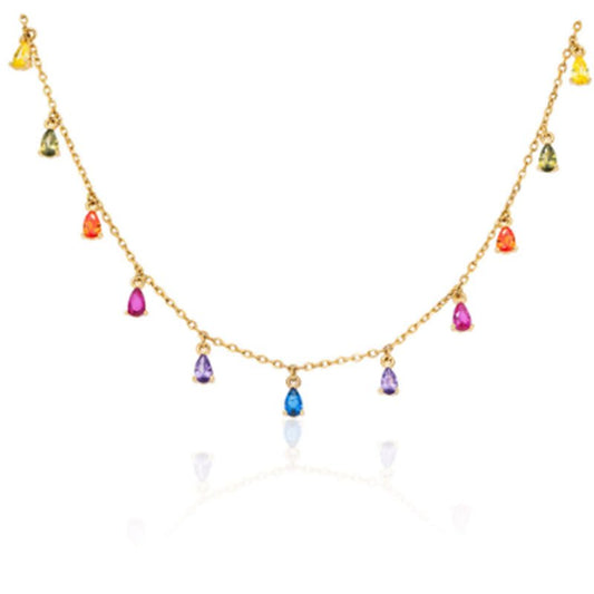 Rainbow Teardrop 18K Gold Plated Sterling Silver Necklace