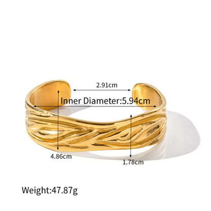 Regal Wave 18K Gold Plated Stainless Steel Cuff Bracelet