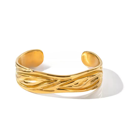 Regal Wave 18K Gold Plated Stainless Steel Cuff Bracelet