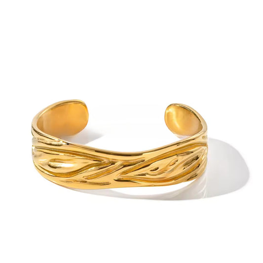 Regal Wave 18K Gold Plated Stainless Steel Cuff Bracelet