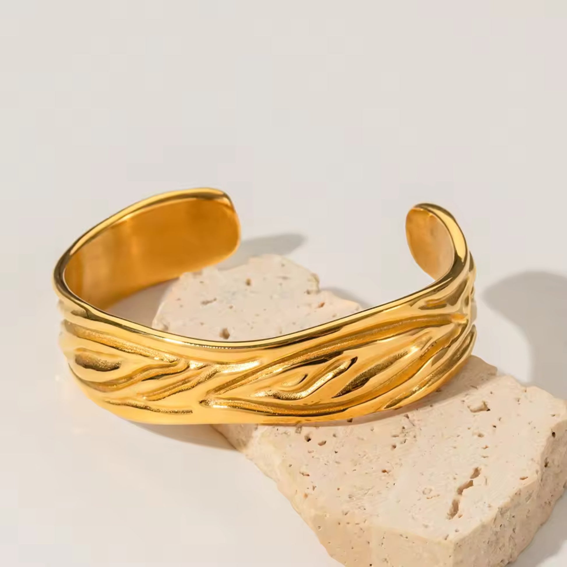 Regal Wave 18K Gold Plated Stainless Steel Cuff Bracelet
