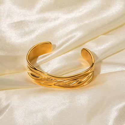 Regal Wave 18K Gold Plated Stainless Steel Cuff Bracelet