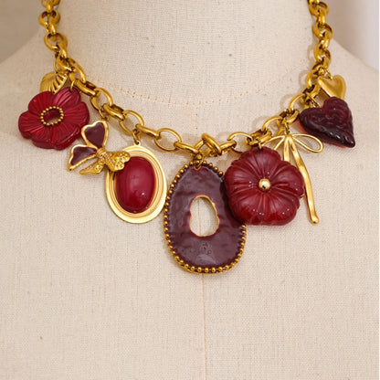 Scarlet Bloom Statement Charm Necklace