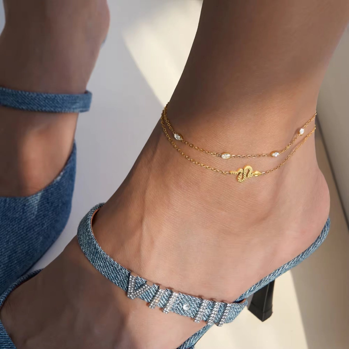 Serpentine Elegance 18K Gold Plated Anklet