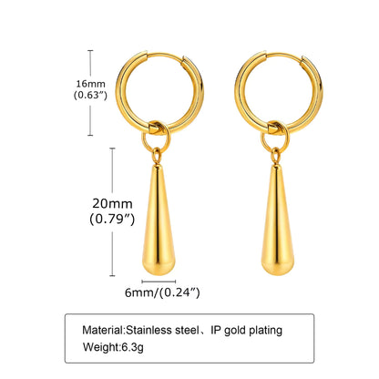 Sleek Drop Dangle Hoop 18K Gold Plated Earrings