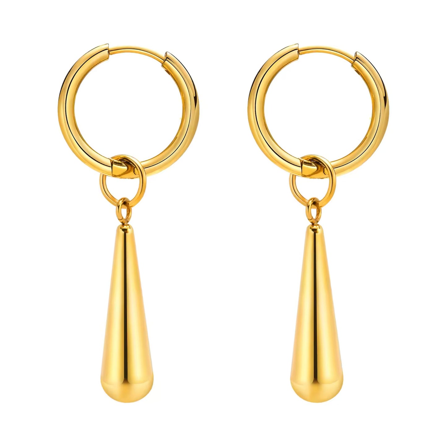 Sleek Drop Dangle Hoop 18K Gold Plated Earrings