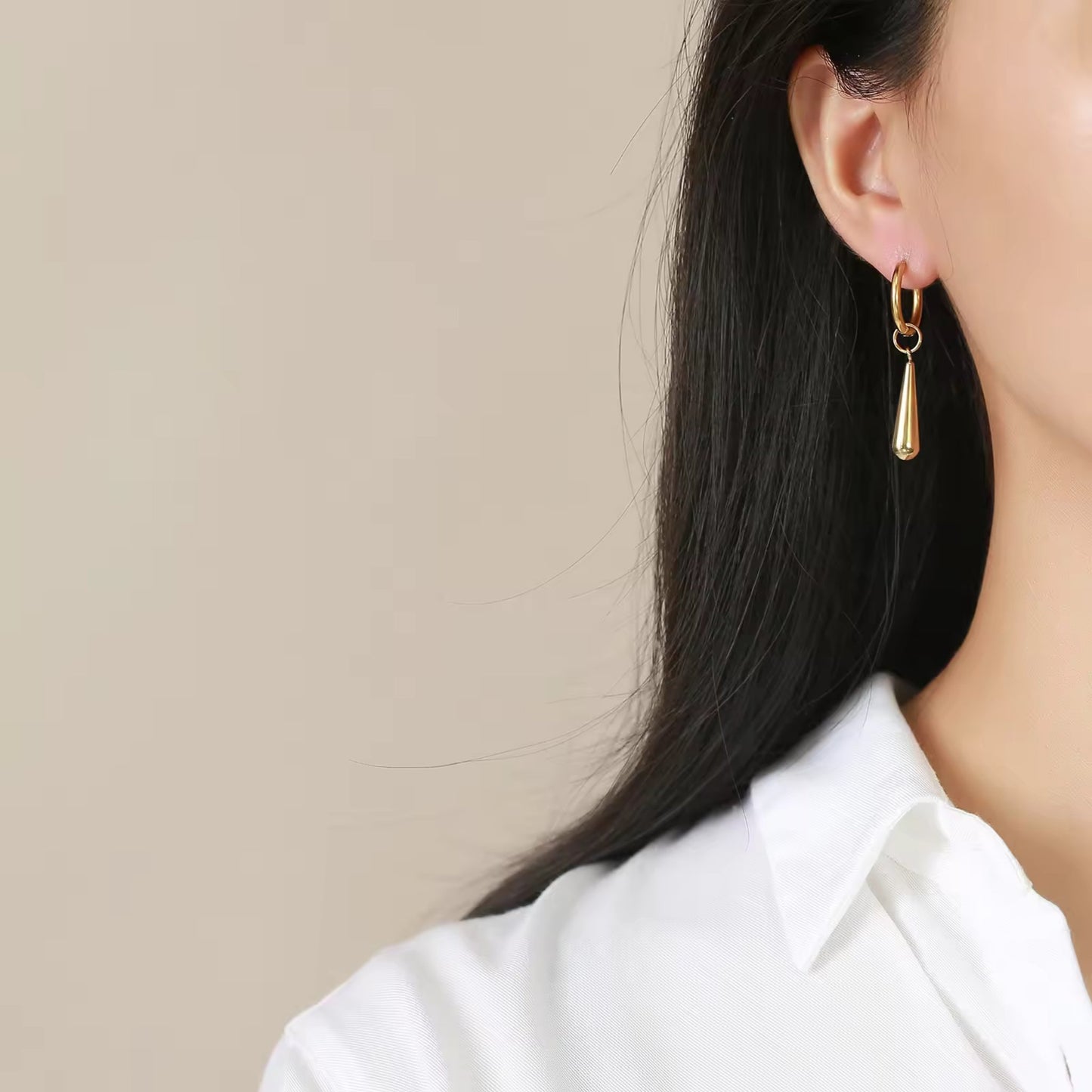Sleek Drop Dangle Hoop 18K Gold Plated Earrings