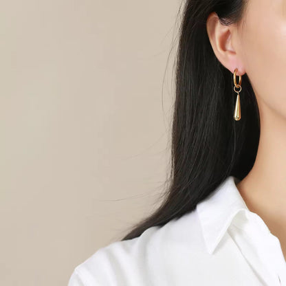 Sleek Drop Dangle Hoop 18K Gold Plated Earrings